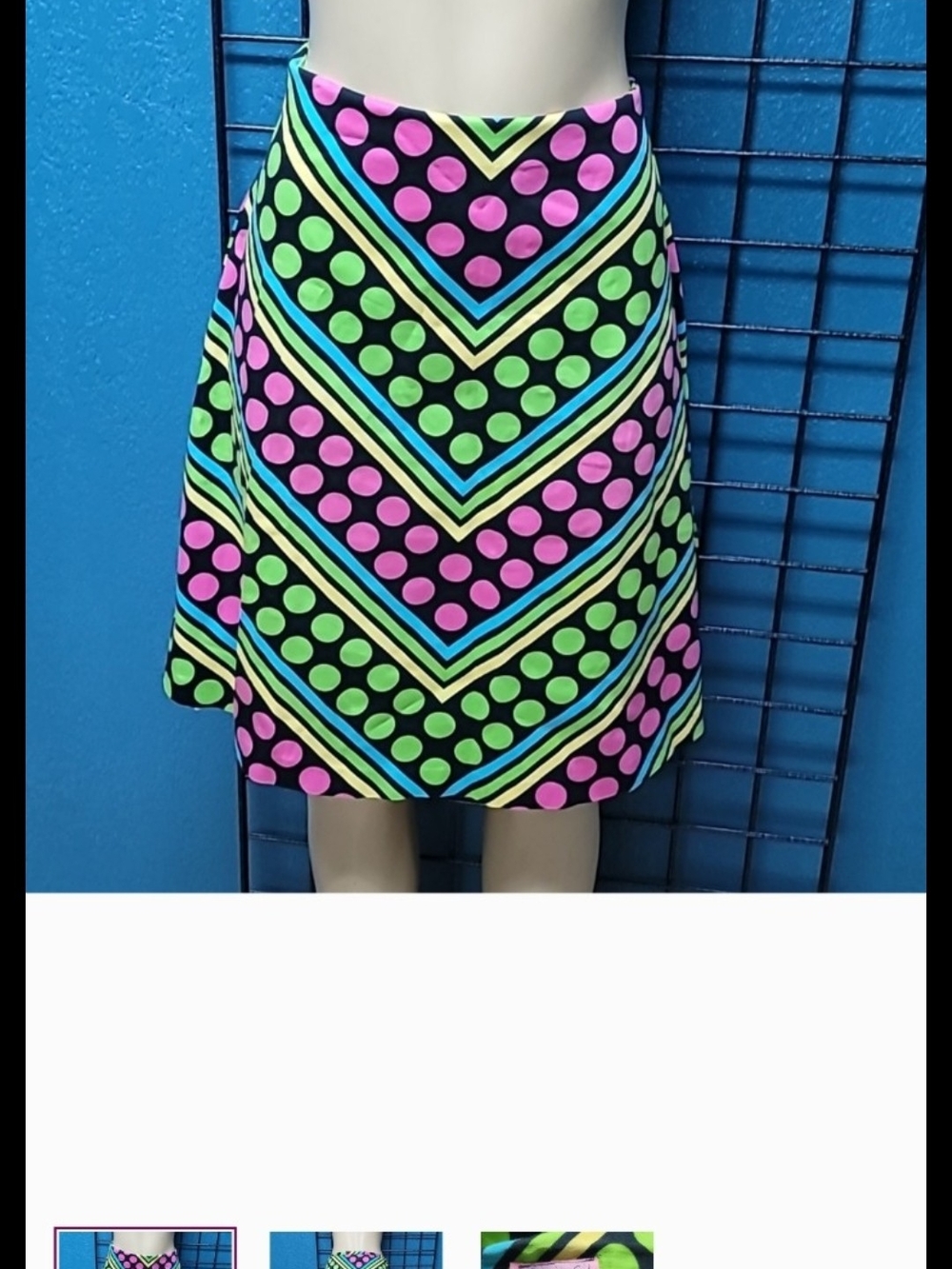 Neon Dot Chevron A-Line Skirt - Black with Pink & Green